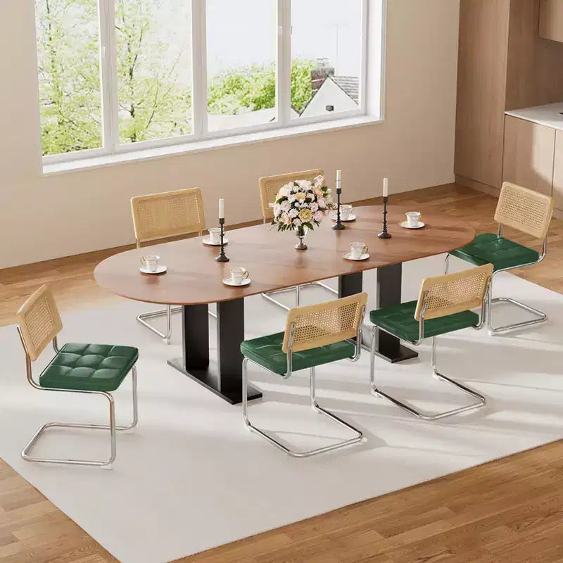 Okak Mid Century Breuer Designed Rattan Back Dining Chairs for Kitchen Dining Room,Faux Leather Upholstered Seating Dining Chair Set