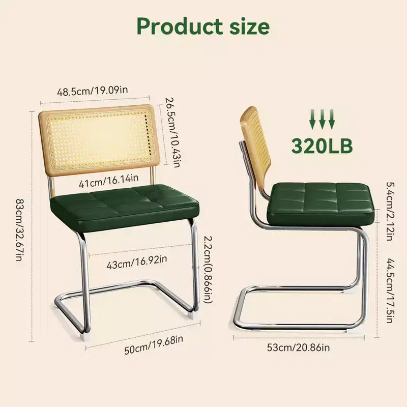 Okak Mid Century Breuer Designed Rattan Back Dining Chairs for Kitchen Dining Room,Faux Leather Upholstered Seating Dining Chair Set