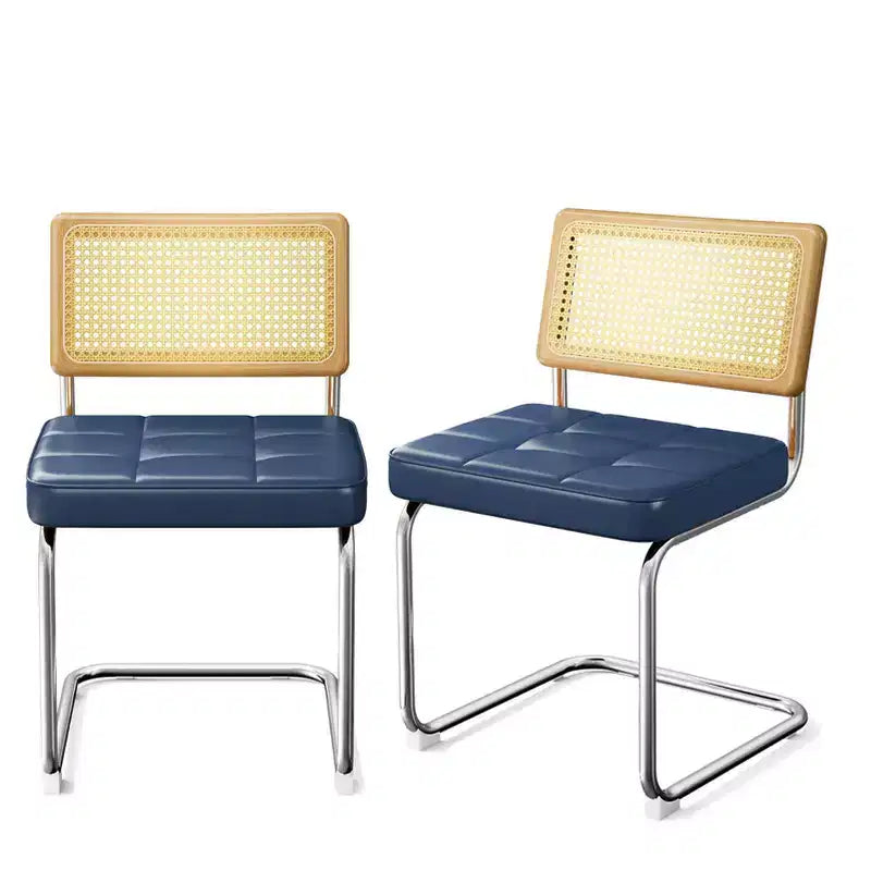 Okak Mid Century Breuer Designed Rattan Back Dining Chairs for Kitchen Dining Room,Faux Leather Upholstered Seating Dining Chair Set