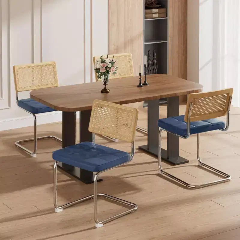 Okak Mid Century Breuer Designed Rattan Back Dining Chairs for Kitchen Dining Room,Faux Leather Upholstered Seating Dining Chair Set