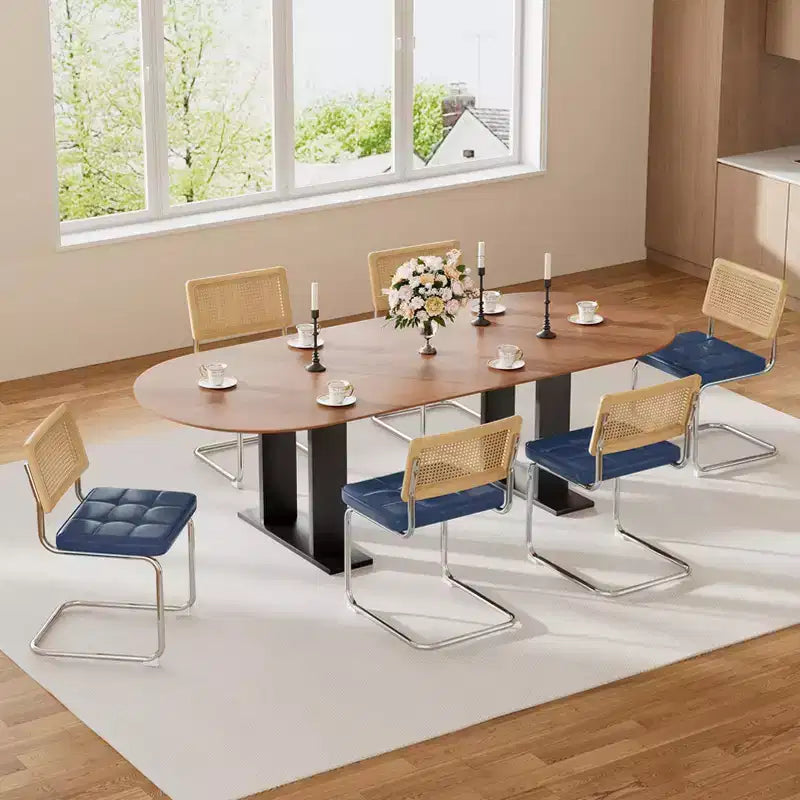 Okak Mid Century Breuer Designed Rattan Back Dining Chairs for Kitchen Dining Room,Faux Leather Upholstered Seating Dining Chair Set