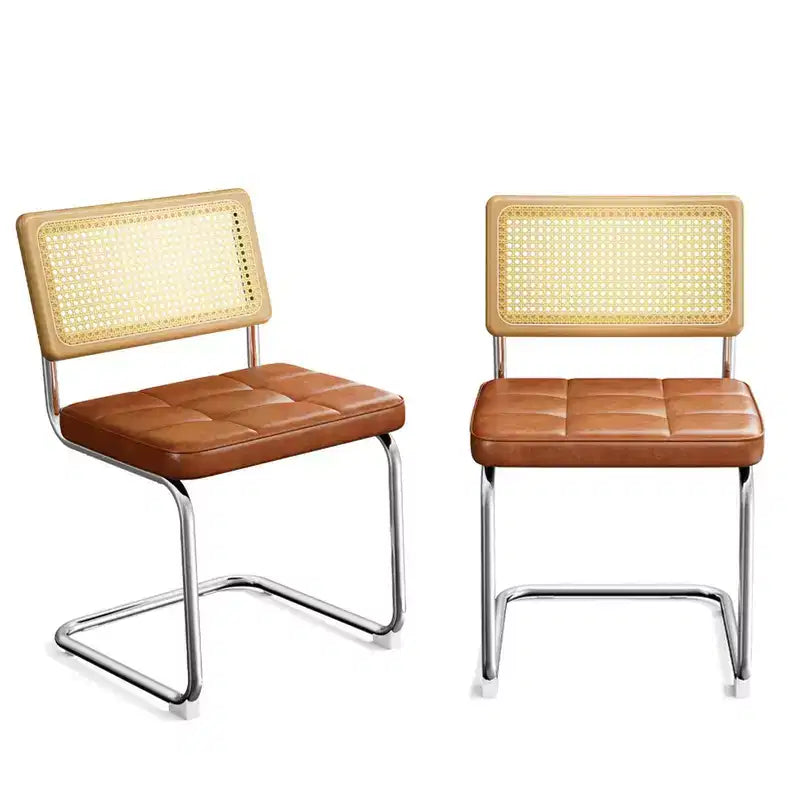 Okak Mid Century Breuer Designed Rattan Back Dining Chairs for Kitchen Dining Room,Faux Leather Upholstered Seating Dining Chair Set