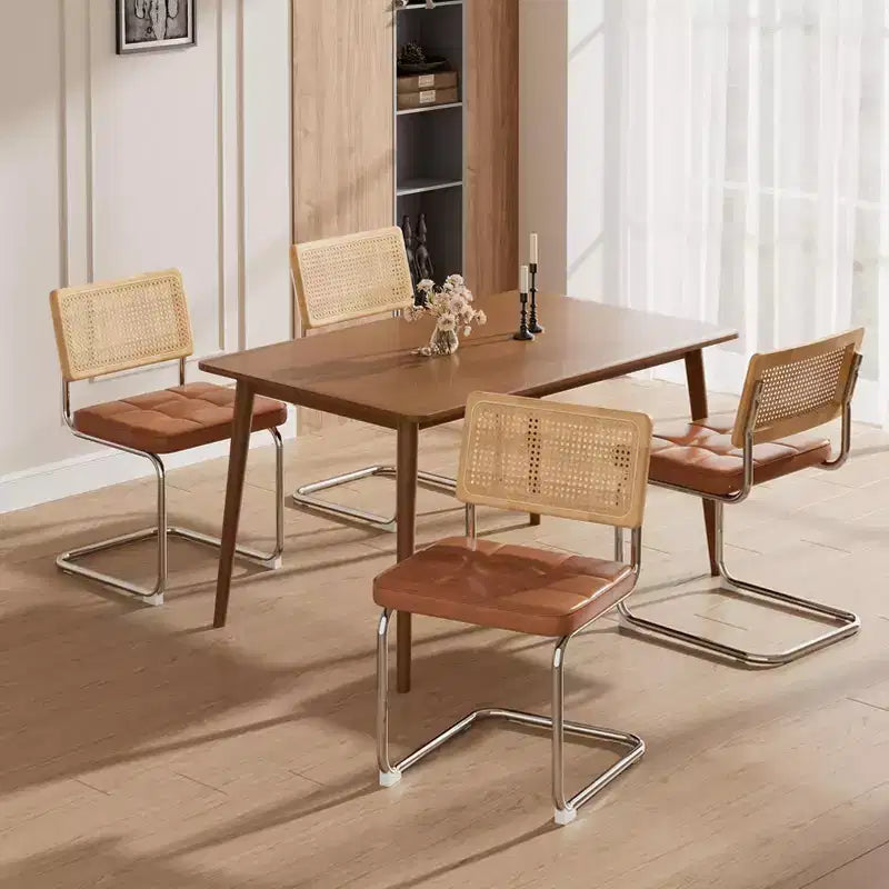Okak Mid Century Breuer Designed Rattan Back Dining Chairs for Kitchen Dining Room,Faux Leather Upholstered Seating Dining Chair Set