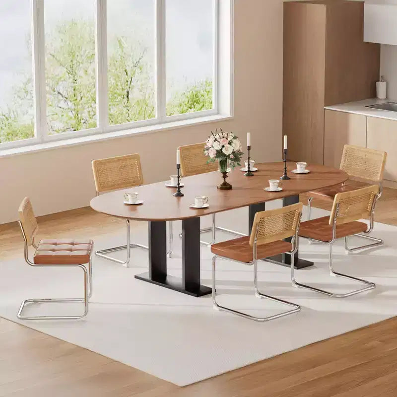 Okak Mid Century Breuer Designed Rattan Back Dining Chairs for Kitchen Dining Room,Faux Leather Upholstered Seating Dining Chair Set