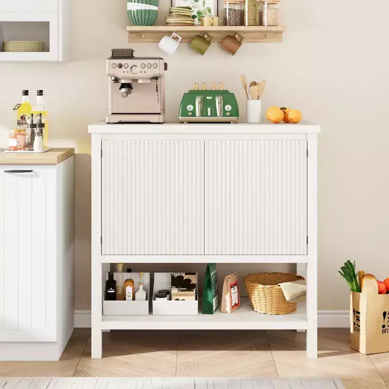Narrow Console Table C 2-Door Entryway Sofa Table with Storage Shelf (White, for Living Room/Office/Hallway)