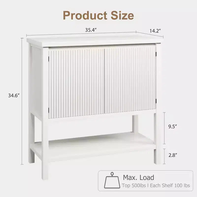 Narrow Console Table C 2-Door Entryway Sofa Table with Storage Shelf (White, for Living Room/Office/Hallway)