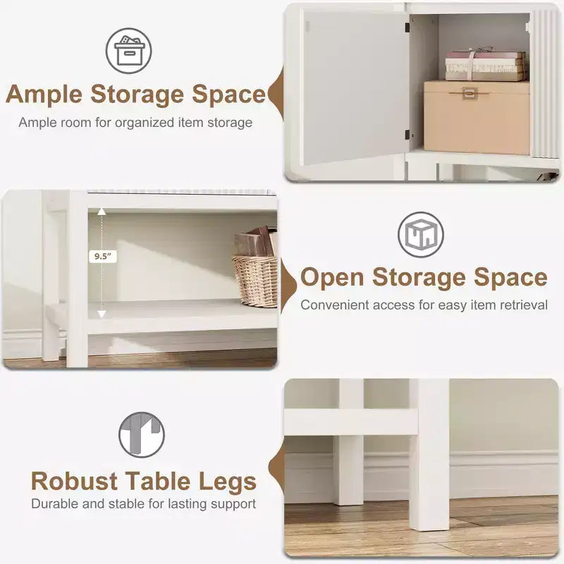 Narrow Console Table C 2-Door Entryway Sofa Table with Storage Shelf (White, for Living Room/Office/Hallway)