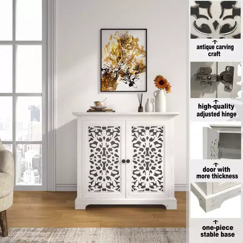 GDFStudio Iris Antique 31.5'' Sideboard Storage Cabinet with 2 Carving Doors