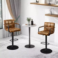 Furniliving Bar Stools Set of 2 with Back, Modern Square Faux Leather Stools with Armrest, Adjustable Height for Kitchen/Bar/Pub/Cafe