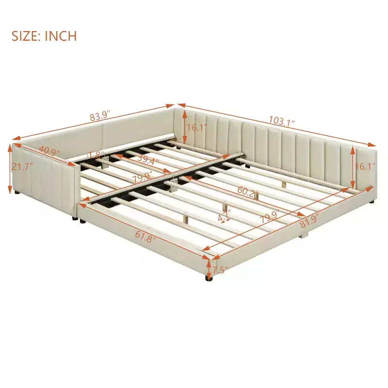 Whisen Queen Size & Twin XL Size Upholstered Platform Bed, PU Leather, Elegant Design