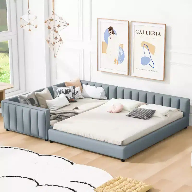 Whisen Queen Size & Twin XL Size Upholstered Platform Bed, PU Leather, Elegant Design