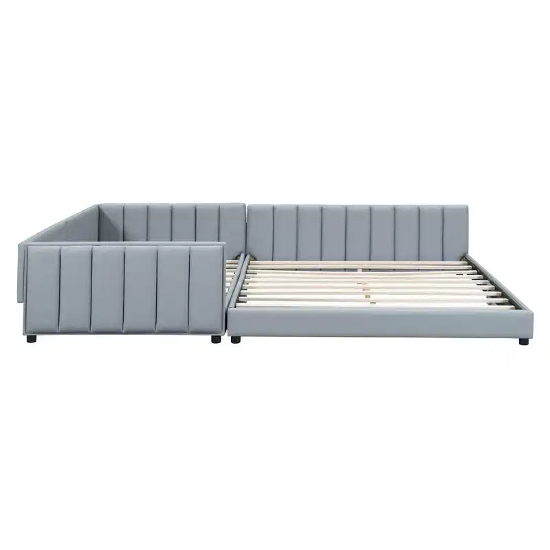 Whisen Queen Size & Twin XL Size Upholstered Platform Bed, PU Leather, Elegant Design