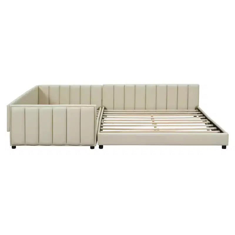 Whisen Queen Size & Twin XL Size Upholstered Platform Bed, PU Leather, Elegant Design