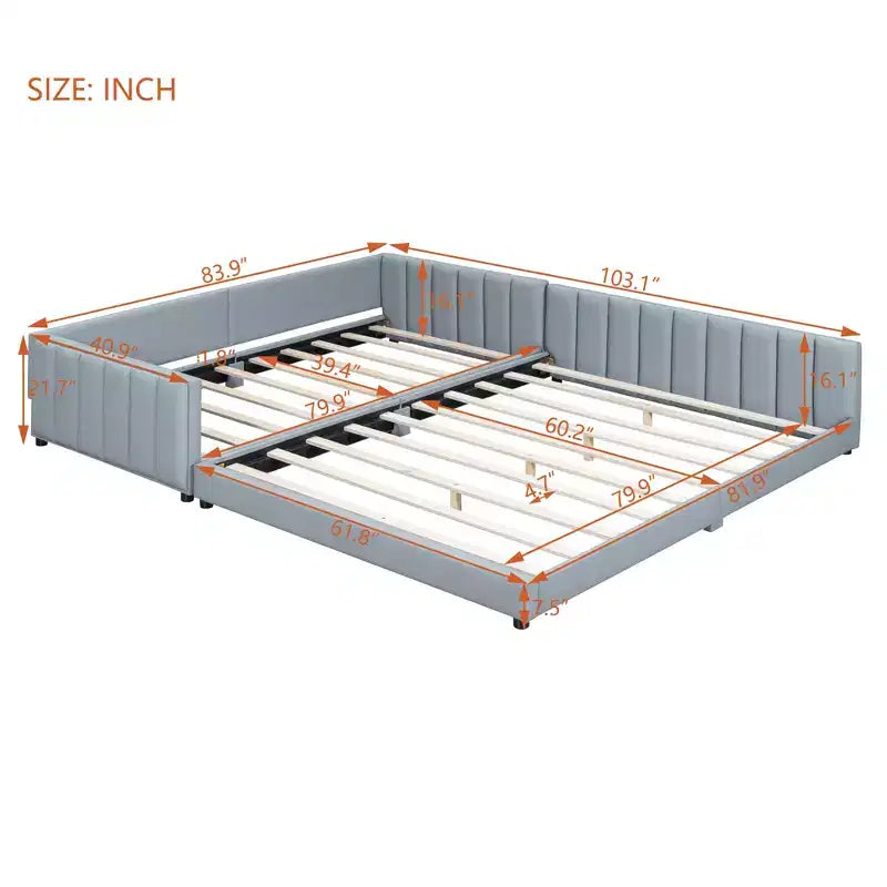 Whisen Queen Size & Twin XL Size Upholstered Platform Bed, PU Leather, Elegant Design