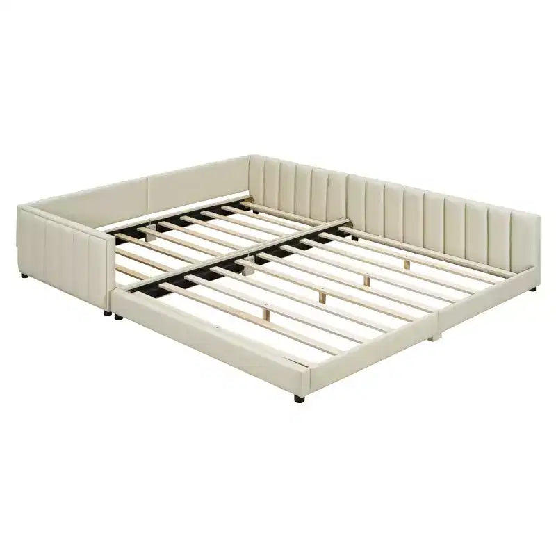 Whisen Queen Size & Twin XL Size Upholstered Platform Bed, PU Leather, Elegant Design