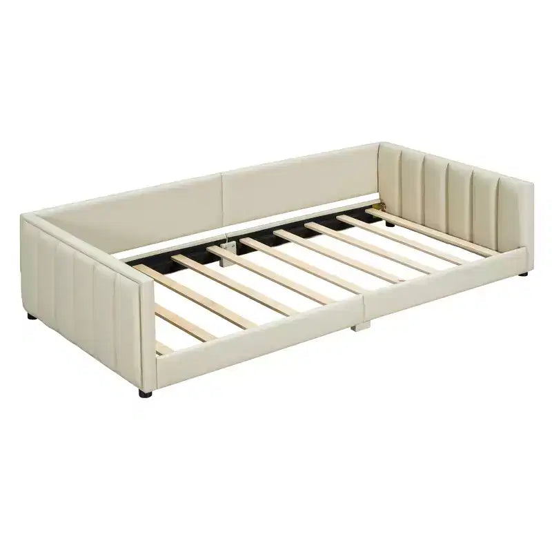 Whisen Queen Size & Twin XL Size Upholstered Platform Bed, PU Leather, Elegant Design
