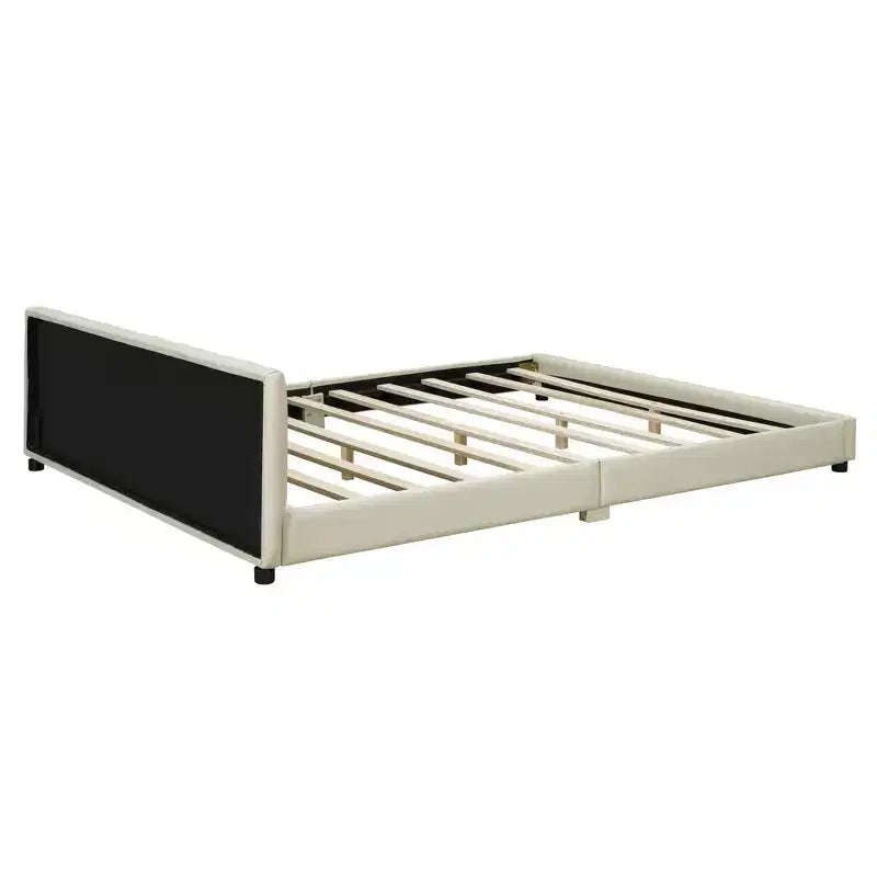 Whisen Queen Size & Twin XL Size Upholstered Platform Bed, PU Leather, Elegant Design