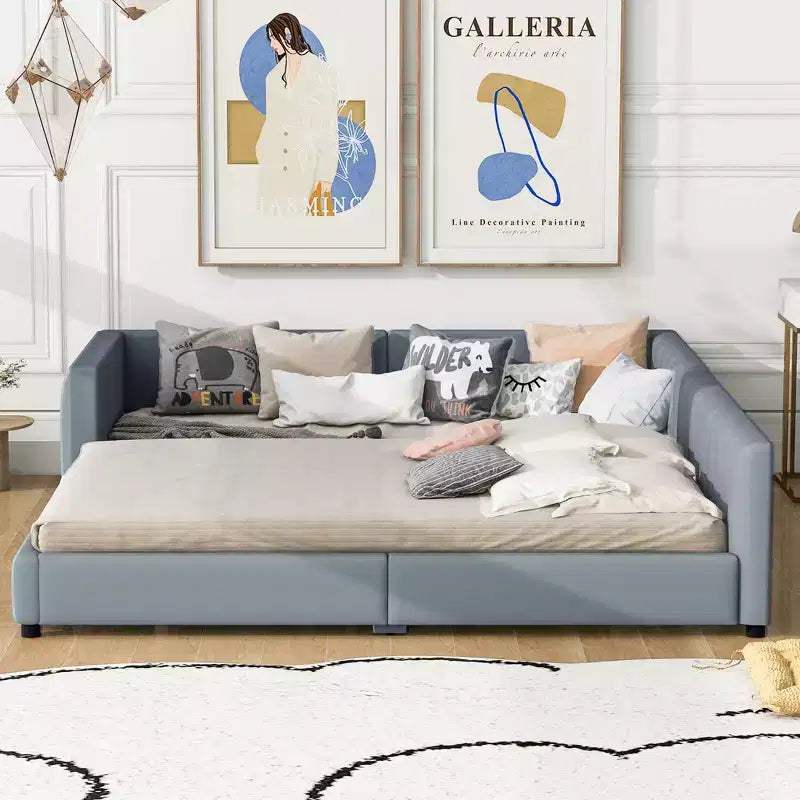 Whisen Queen Size & Twin XL Size Upholstered Platform Bed, PU Leather, Elegant Design