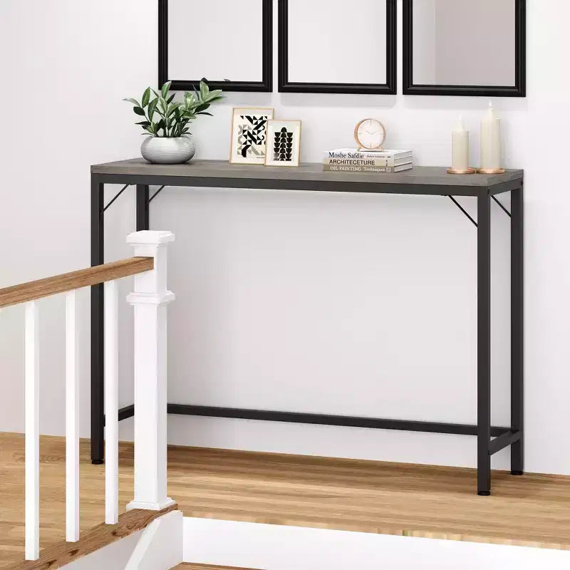 39.4 Console Table C Narrow Industrial Sofa Table (Grey, for Entryway/Living Room/Bedroom)