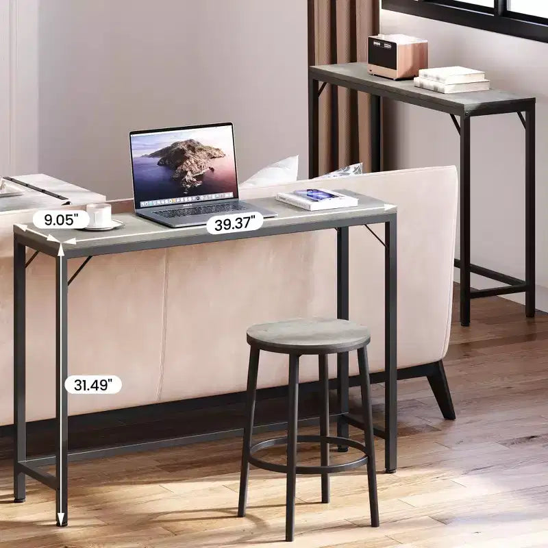39.4 Console Table C Narrow Industrial Sofa Table (Grey, for Entryway/Living Room/Bedroom)