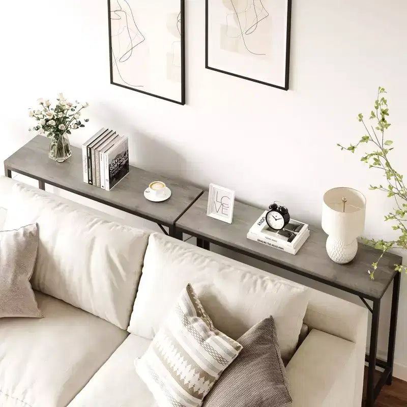 39.4 Console Table C Narrow Industrial Sofa Table (Grey, for Entryway/Living Room/Bedroom)