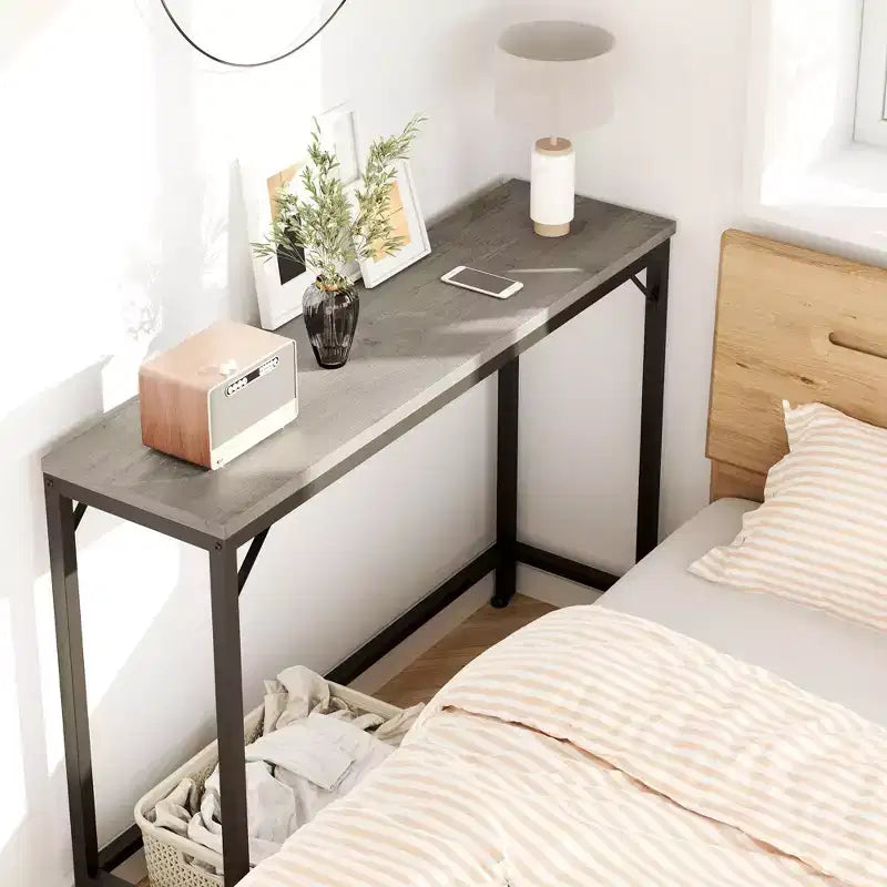 39.4 Console Table C Narrow Industrial Sofa Table (Grey, for Entryway/Living Room/Bedroom)