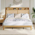 COZONY Rattan King Bed Frame with HeadboardNatural Woven Platform Bed with Storage and Ambient Lighting