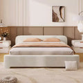 Okak All Size White Platform Bed Frame with Low Bouce Upholstered Headboard,Modern Soft Bed No Box Spring Needed