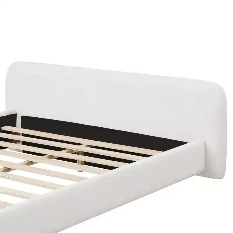 Okak All Size White Platform Bed Frame with Low Bouce Upholstered Headboard,Modern Soft Bed No Box Spring Needed