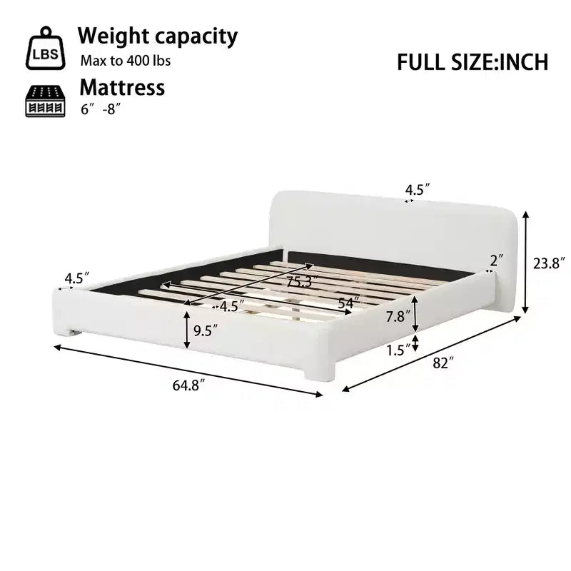 Okak All Size White Platform Bed Frame with Low Bouce Upholstered Headboard,Modern Soft Bed No Box Spring Needed