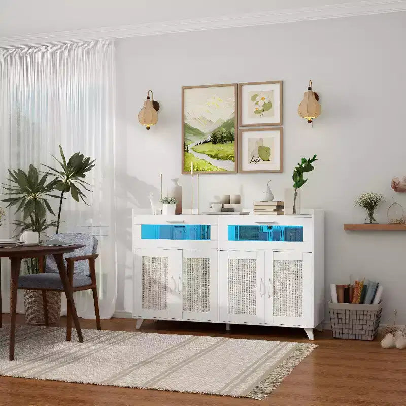 Small Sideboard Buffet Cabinet, 47 Kitchen Storage Cabinet with Drawers, Wood Coffee Bar Station with Storage for Dining Room/Living Room
