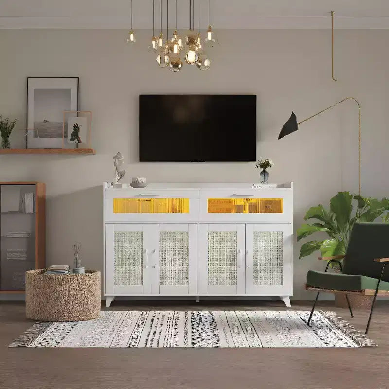 Small Sideboard Buffet Cabinet, 47 Kitchen Storage Cabinet with Drawers, Wood Coffee Bar Station with Storage for Dining Room/Living Room