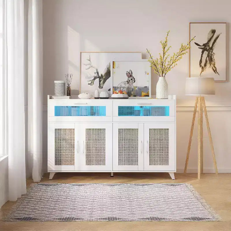 Small Sideboard Buffet Cabinet, 47 Kitchen Storage Cabinet with Drawers, Wood Coffee Bar Station with Storage for Dining Room/Living Room