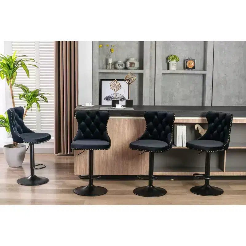 MAYEERTY Swivel Velvet Barstools - Adjustable Seat Height 25-33 Inch, 17.7 Inch Base, Tufted Backs, , Set of 2