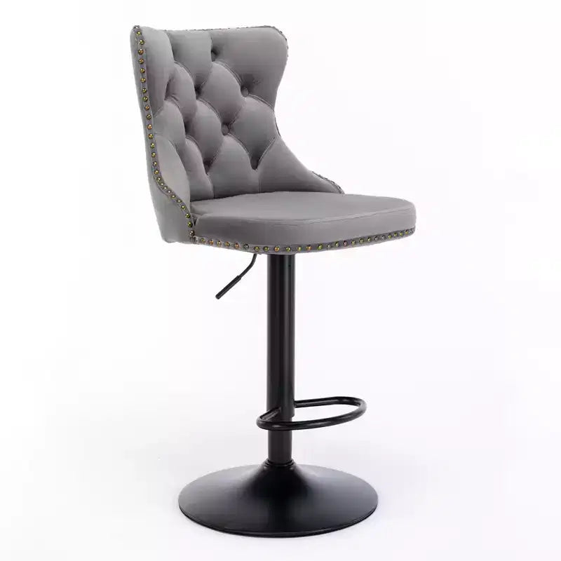 MAYEERTY Swivel Velvet Barstools - Adjustable Seat Height 25-33 Inch, 17.7 Inch Base, Tufted Backs, , Set of 2
