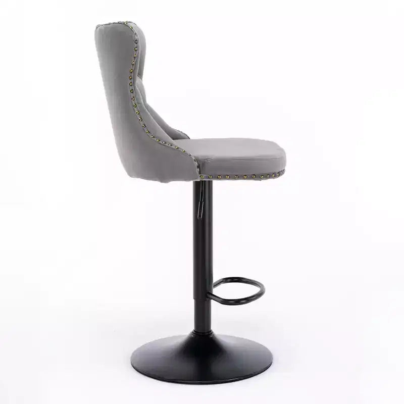 MAYEERTY Swivel Velvet Barstools - Adjustable Seat Height 25-33 Inch, 17.7 Inch Base, Tufted Backs, , Set of 2