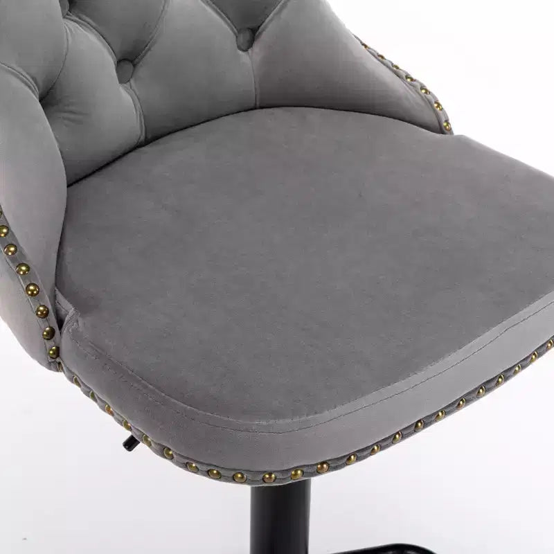 MAYEERTY Swivel Velvet Barstools - Adjustable Seat Height 25-33 Inch, 17.7 Inch Base, Tufted Backs, , Set of 2