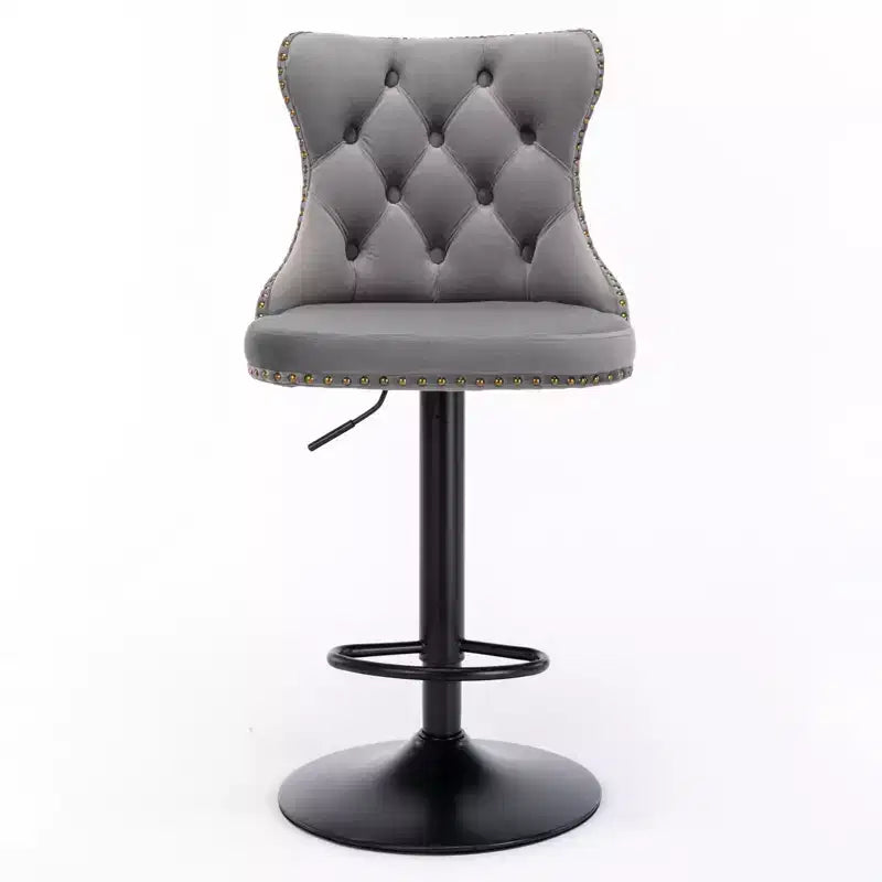 MAYEERTY Swivel Velvet Barstools - Adjustable Seat Height 25-33 Inch, 17.7 Inch Base, Tufted Backs, , Set of 2