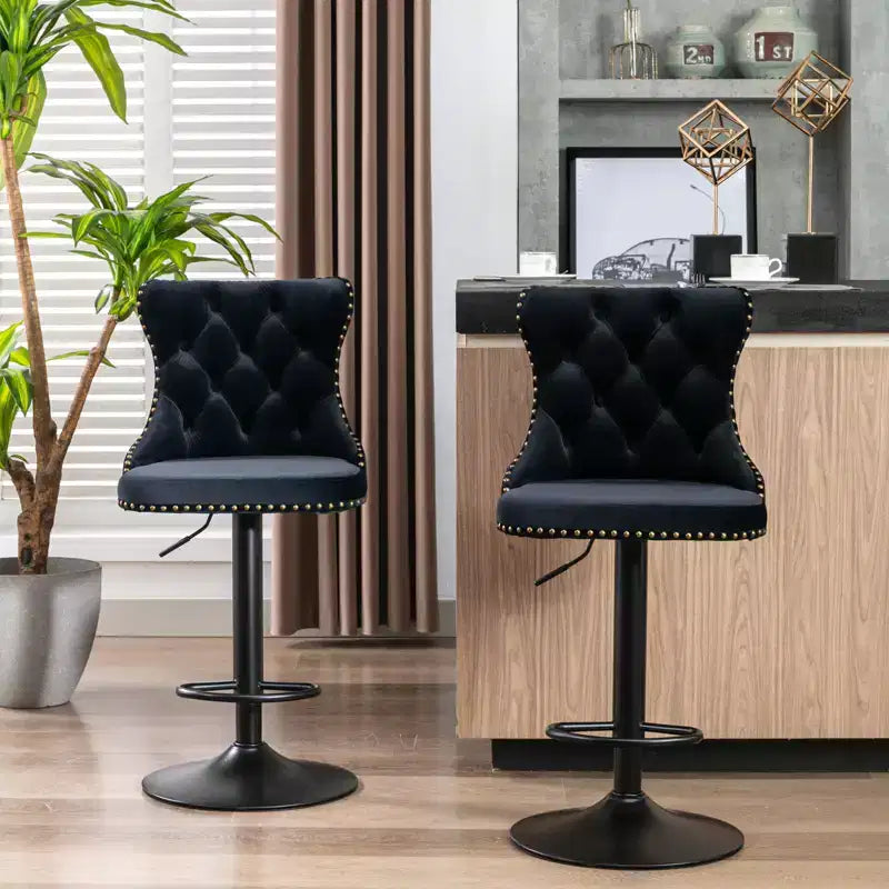 MAYEERTY Swivel Velvet Barstools - Adjustable Seat Height 25-33 Inch, 17.7 Inch Base, Tufted Backs, , Set of 2