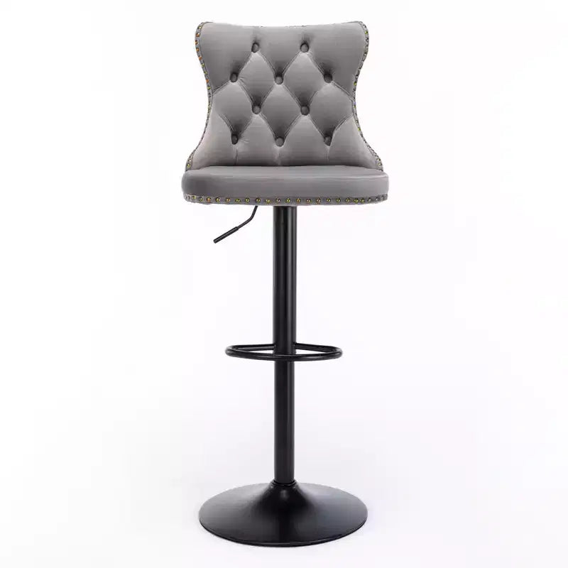 MAYEERTY Swivel Velvet Barstools - Adjustable Seat Height 25-33 Inch, 17.7 Inch Base, Tufted Backs, , Set of 2