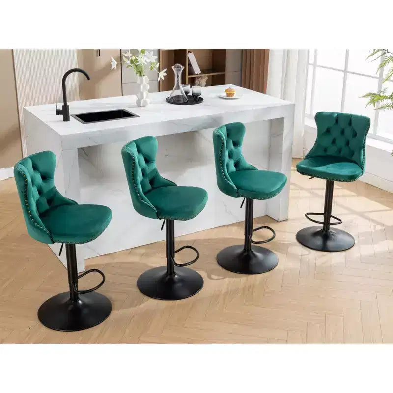 MAYEERTY Swivel Velvet Barstools - Adjustable Seat Height 25-33 Inch, 17.7 Inch Base, Tufted Backs, , Set of 2