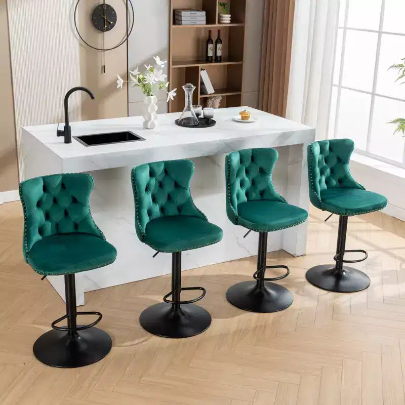MAYEERTY Swivel Velvet Barstools - Adjustable Seat Height 25-33 Inch, 17.7 Inch Base, Tufted Backs, , Set of 2