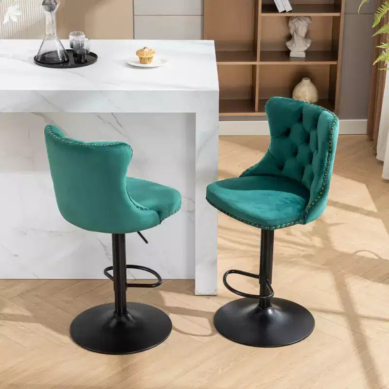 MAYEERTY Swivel Velvet Barstools - Adjustable Seat Height 25-33 Inch, 17.7 Inch Base, Tufted Backs, , Set of 2