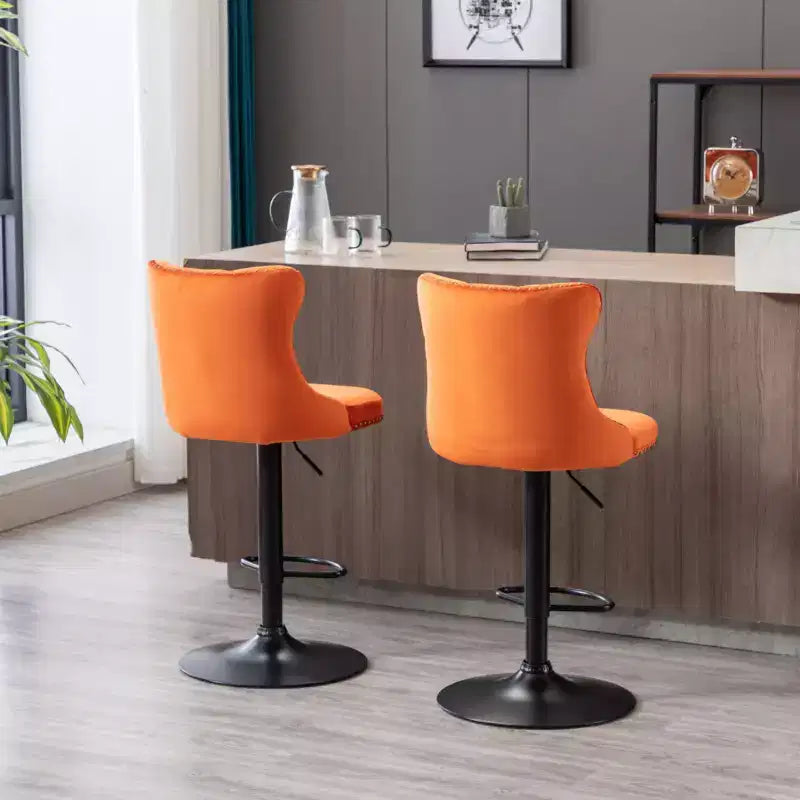 MAYEERTY Swivel Velvet Barstools - Adjustable Seat Height 25-33 Inch, 17.7 Inch Base, Tufted Backs, , Set of 2