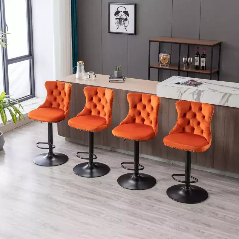 MAYEERTY Swivel Velvet Barstools - Adjustable Seat Height 25-33 Inch, 17.7 Inch Base, Tufted Backs, , Set of 2