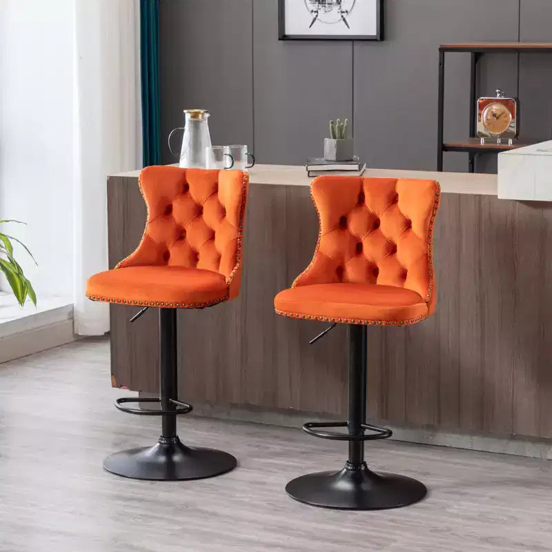 MAYEERTY Swivel Velvet Barstools - Adjustable Seat Height 25-33 Inch, 17.7 Inch Base, Tufted Backs, , Set of 2