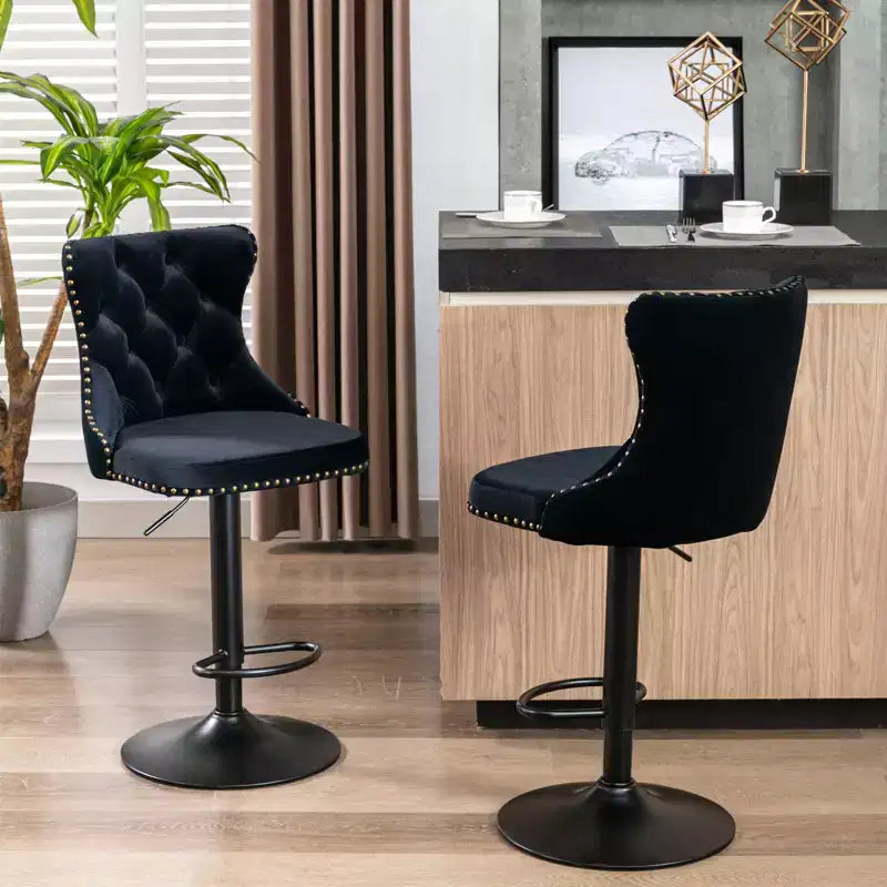 MAYEERTY Swivel Velvet Barstools - Adjustable Seat Height 25-33 Inch, 17.7 Inch Base, Tufted Backs, , Set of 2