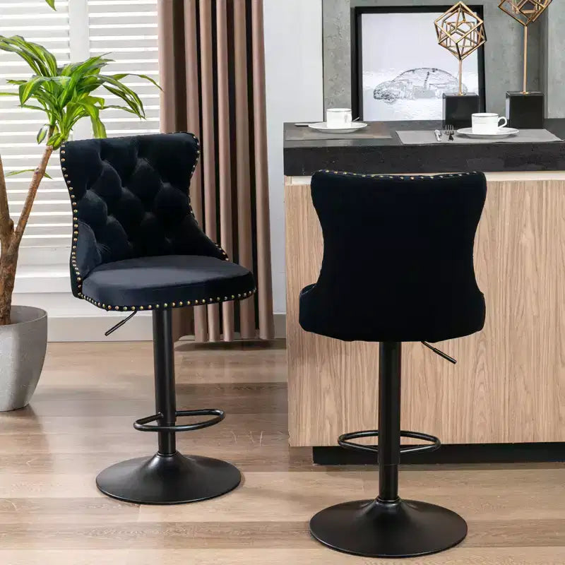 MAYEERTY Swivel Velvet Barstools - Adjustable Seat Height 25-33 Inch, 17.7 Inch Base, Tufted Backs, , Set of 2
