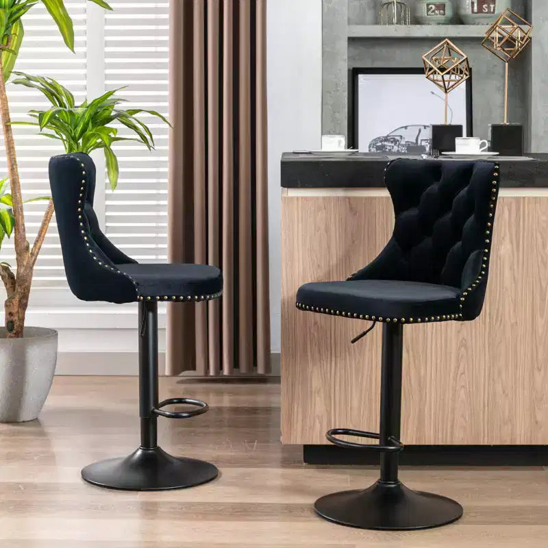 MAYEERTY Swivel Velvet Barstools - Adjustable Seat Height 25-33 Inch, 17.7 Inch Base, Tufted Backs, , Set of 2
