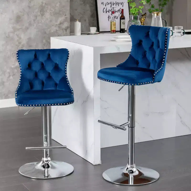 MAYEERTY Swivel Velvet Barstools - Adjustable Seat Height 25-33 Inch, 17.7 Inch Base, Tufted Backs, , Set of 2